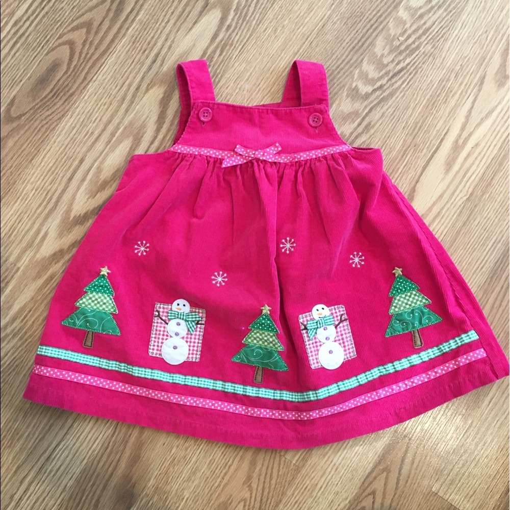 Fuchsia Pink Corduroy Christmas Tree Snowman Jumper‎ sz 18 months